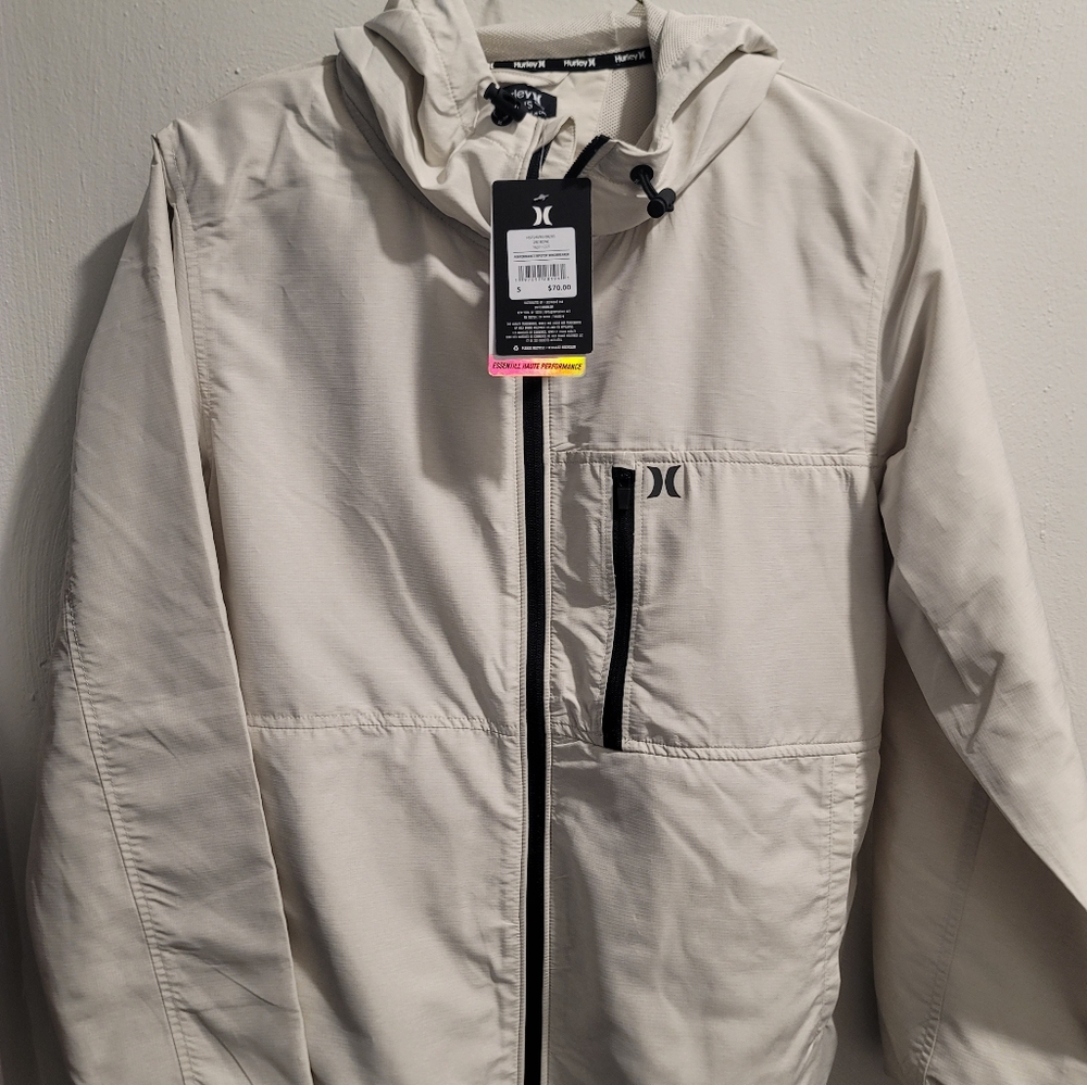 NWT Hurley Performance Ripstop Zip-up Windbreaker Jacket Bone White Small